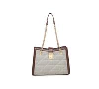 JFY Golden Chain Handle Flap Lock Tote Bag (Tan)