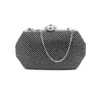 JFY Hexagon Shape Crystal Push Lock Clasp Double-Side Diamante Bag (Black)