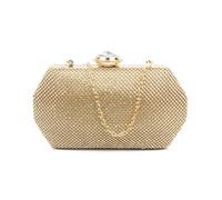 JFY Hexagon Shape Crystal Push Lock Clasp Double-Side Diamante Bag (Gold)