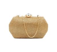 JFY Hexagon Shape Crystal Push Lock Clasp Double-Side Diamante Bag (Rose Gold)