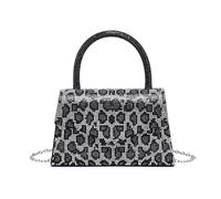 JFY Leopard Print Flap Trapezoid Shape Single Side Diamante Bag