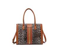 JFY Leopard Print Metal Chain Tote Bag (Brown)