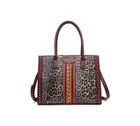 JFY Leopard Print Metal Chain Tote Bag (Wine)
