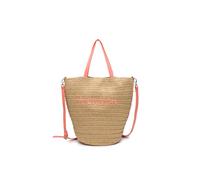 Jfy Long Handle Woven Straw Bucket Beach Bag In Orange Orange