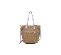 JFY Long Handle Woven Straw Bucket Beach Bag (Lilac)