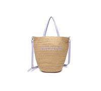 JFY Long Handle Woven Straw Bucket Beach Bag (Lilac)