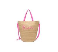 JFY Long Handle Woven Straw Bucket Beach Bag (Rose)