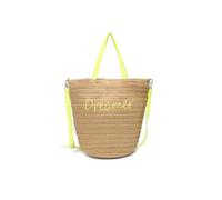 JFY Long Handle Woven Straw Bucket Beach Bag (Yellow)