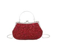 Jfy Metal Handle Kiss Clasp Beaded Evening Clutch Bags In Red Red