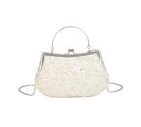 JFY Metal Handle Kiss Clasp Beaded Evening Clutch Bags (White)