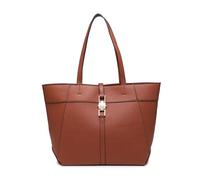JFY Metal Lock Zip Top Two Handles Tote Bag (Brown)