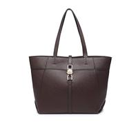 JFY Metal Lock Zip Top Two Handles Tote Bag (Chocolate)