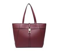 Jfy Metal Lock Zip Top Two Handles Tote Bag In Wine Wine