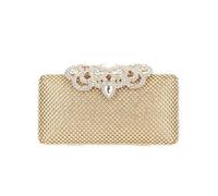 Jfy Metal Pattern Clasp Diamante Clutch Bag In Rose Gold Rose Gold