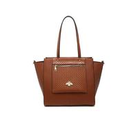 JFY Oversize Bee Badge Zipped Pockets Top Zipped Tote Bag (Brown)