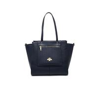 JFY Oversize Bee Badge Zipped Pockets Top Zipped Tote Bag (Dark Blue)