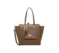 JFY Oversize Bee Badge Zipped Pockets Top Zipped Tote Bag (Khaki)