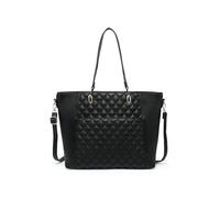 JFY Oversize Top Zipped Quilted Diamond Pattern Tote Bag (Black)