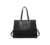JFY Oversize Top Zipped Quilted Diamond Pattern Tote Bag (Black)