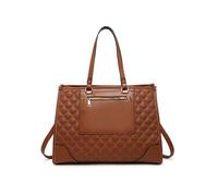 JFY Oversize Top Zipped Quilted Diamond Pattern Tote Bag (Brown)