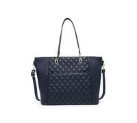 JFY Oversize Top Zipped Quilted Diamond Pattern Tote Bag (Dark Blue)