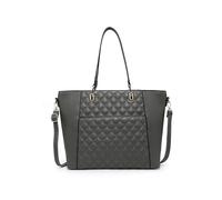 JFY Oversize Top Zipped Quilted Diamond Pattern Tote Bag (Dark Grey)