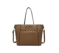 JFY Oversize Top Zipped Quilted Diamond Pattern Tote Bag (Khaki)