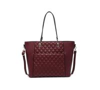 JFY Oversize Top Zipped Quilted Diamond Pattern Tote Bag (Wine)