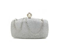 Jfy Pearl Clasp Single Side Diamante Clutch Bag In Silver Silver