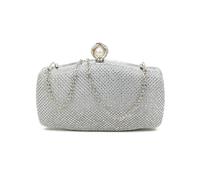 JFY Pearl Clasp Single Side Diamante Clutch Bag (Silver)