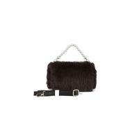 JFY Pearl Grab Handle Faux Fur Clutch Bag (Chocolate)