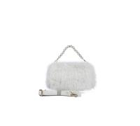 JFY Pearl Grab Handle Faux Fur Clutch Bag (White)