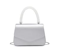 JFY Pearl Top Handle Flap Pu Clutch Bag (Silver)