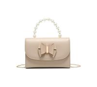 JFY Pearl Top Handle Tie Pu Clutch Bag (Beige)