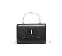 JFY Pearl Top Handle Tie Pu Clutch Bag (Black)