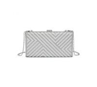 Jfy Pearls On The Front Single Side Diamante Clutch Bag In Silver Silver