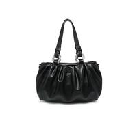 JFY Pleated Top Handle Zip Closure Hobo Shoulder Bag (Black)