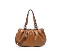 JFY Pleated Top Handle Zip Closure Hobo Shoulder Bag (Brown)