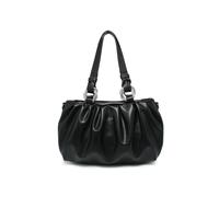 Jfy Pleated Top Handle Zip Closure Hobo Shoulder Bag In Black Black