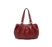 JFY Pleated Top Handle Zip Closure Hobo Shoulder Bag (Maroon)