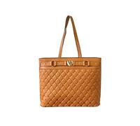 JFY Quilted Check Pattern And Heart Details Tote Bag (Brown)