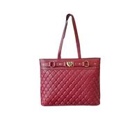 JFY Quilted Check Pattern And Heart Details Tote Bag (Wine)