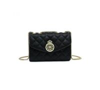 Jfy Quilted Check Pattern Crown Badge Cross Body Bag In Black Black