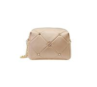 JFY Quilted Check Pattern Diamante Details Cross Body Bag (Beige)