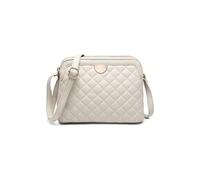JFY Quilted Check Pattern Two Zip Top Compartments Cross Body Bag (Beige)