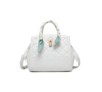 JFY Quilted Diamand Pattern Silky Scarf Wrapped Handle Tote Bag (White)