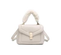 JFY Quilted Pattern Faux Fur Handle Twist Lock Crossbody Bag/Grab Bag (Beige)
