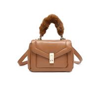JFY Quilted Pattern Faux Fur Handle Twist Lock Crossbody Bag/Grab Bag (Brown)