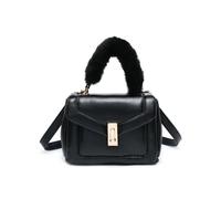 Jfy Quilted Pattern Faux Fur Handle Twist Lock Crossbody Bag/ Grab Bag In Black Black