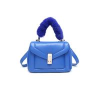 JFY Quilted Pattern Faux Fur Handle Twist Lock Crossbody Bag/Grab Bag (Navy)
